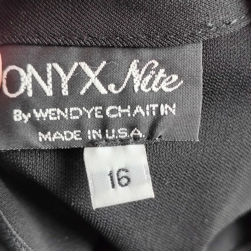 Onyx Nite Wendye Chaitin Black Rhinestone Pearl Sleeve Shift Dress 16 USA‎ dark - Picture 5 of 10
